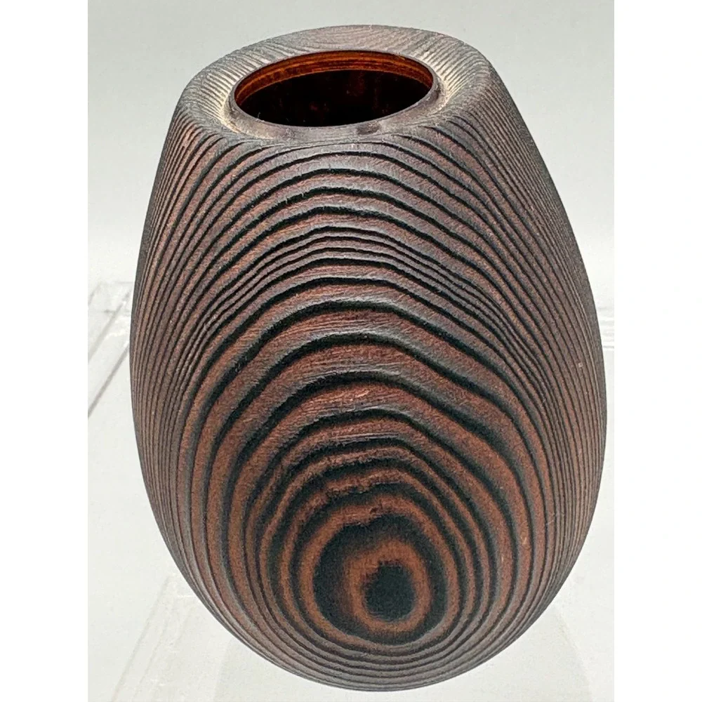 Vintage Hand Carved Wooden Brown Bud Vase Made in California 4.5